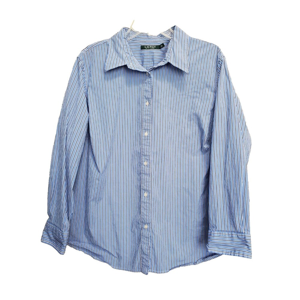 Lauren Ralph Lauren Women's Cotton Blend Blue Striped Button-Up Shirt Size 3X